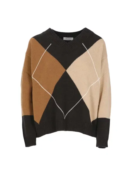 Sweter Kangra wełniany z dekoltem w serek