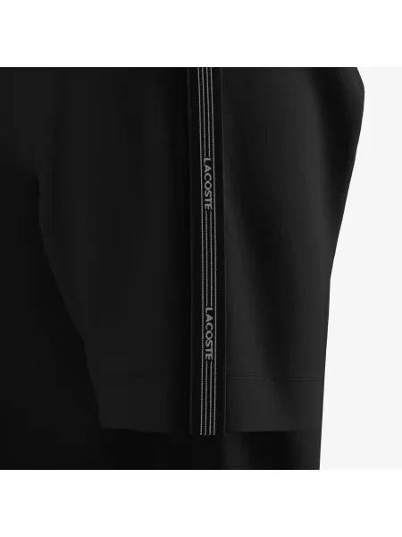 Lacoste Koszulka Z Grubej Bawełny Z Paskiem Logo czarna