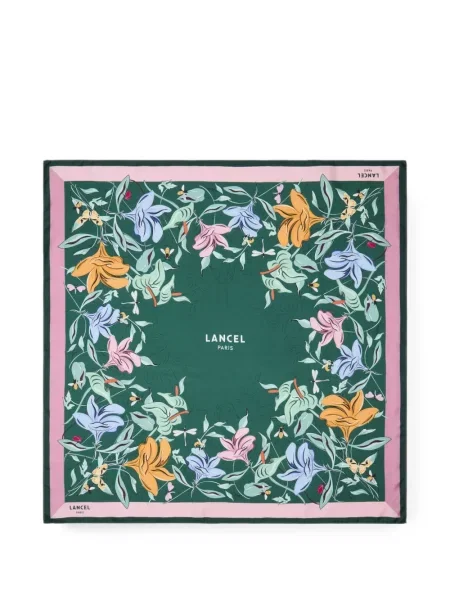 Fular Lancel de mătase cu model floral cu imagine verde