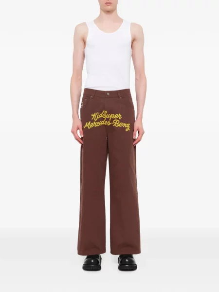 Pantaloni Kidsuper cu broderie maro