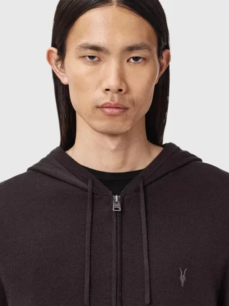 Меланжевый свитер Allsaints из шерсти мериноса с капюшоном черный