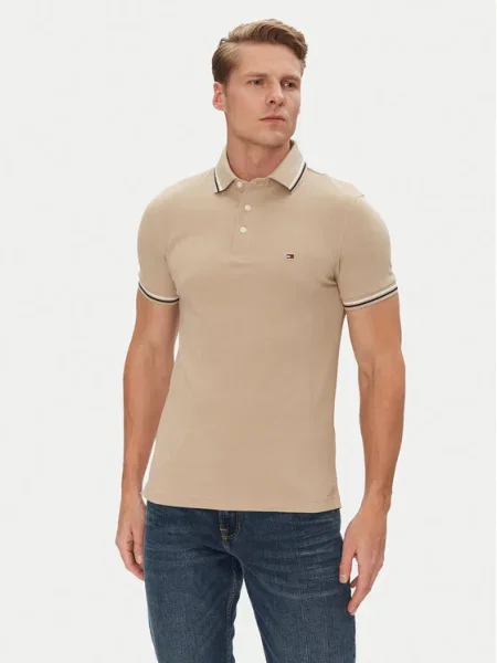 Tommy Hilfiger Тениска с яка и Seasonal бежов