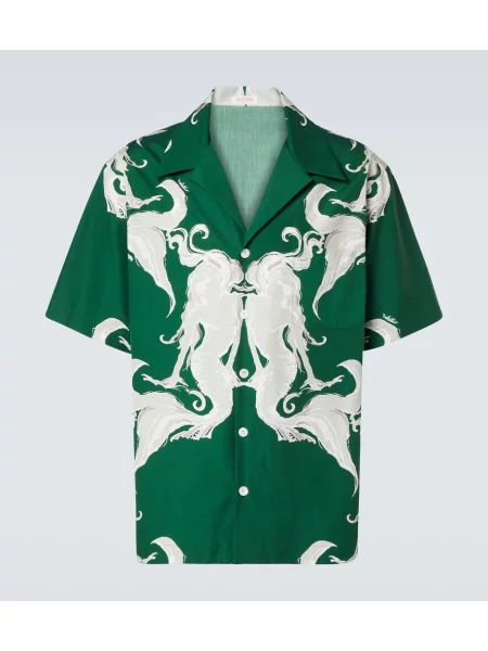 Cămașă Valentino cu imagine din poplin verde