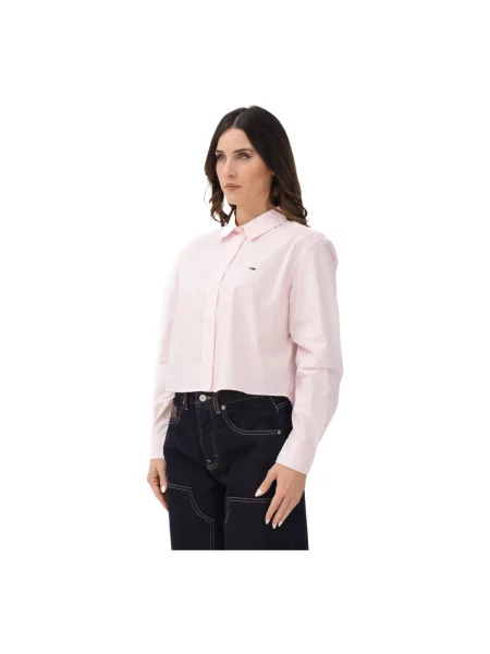 Koszula dżinsowa Tommy Jeans z długim rękawem różowa