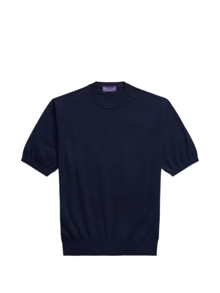 Pulover Ralph Lauren Purple Label cu decolteu rotund scurt albastru