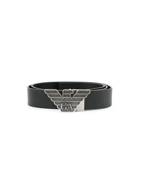Pasek Emporio Armani skórzany z logo czarny