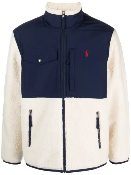 Pulover Polo Ralph Lauren cu broderie tricotate de jumătate de fermoar albastru