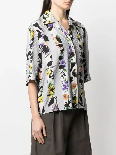 Cămașă Off-white cu model floral alb