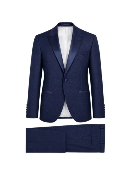 Costum Paoloni din jacard cu rever albastru