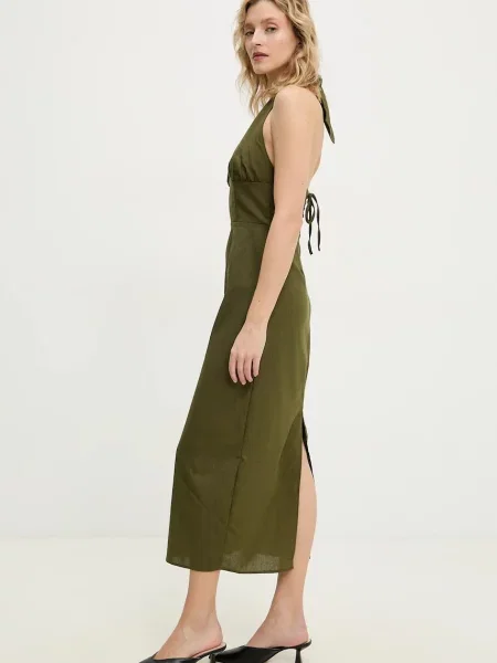 Льняна сукня Answear Lab midi розкльошена зелений
