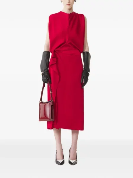Rochie midi Lanvin cu volane drapată roșu