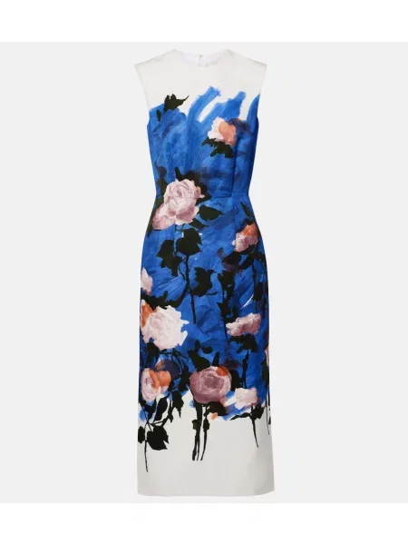 Rochie midi Erdem cu model floral până la genunchi de costum albastru