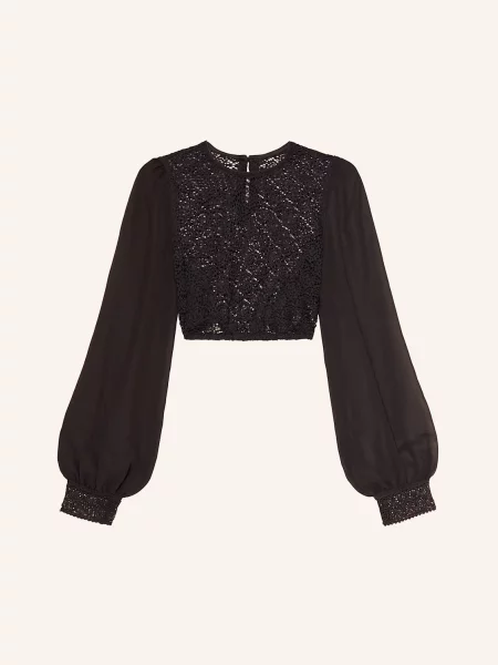 Johann & Johanna Bluzka Bawarska Z Perforowaną Koronką schwarz czarna