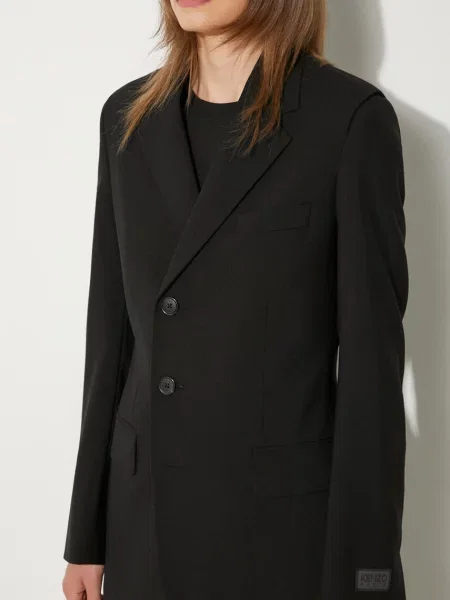 Kenzo geaca de lana Virgin Wool Waisted Blazer cu doua randuri de neted negru