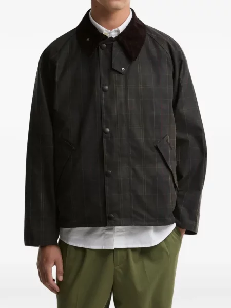 Καρό παλτό Barbour International κοτλέ με σχέδιο καφέ
