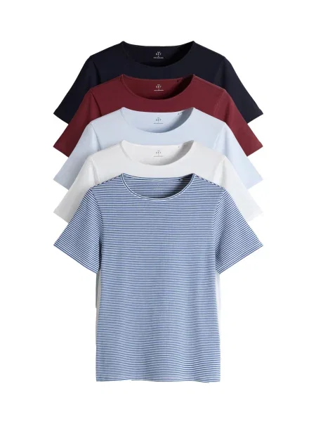 The Set Tricou cyan / albastru pastel / roșu / natural alb