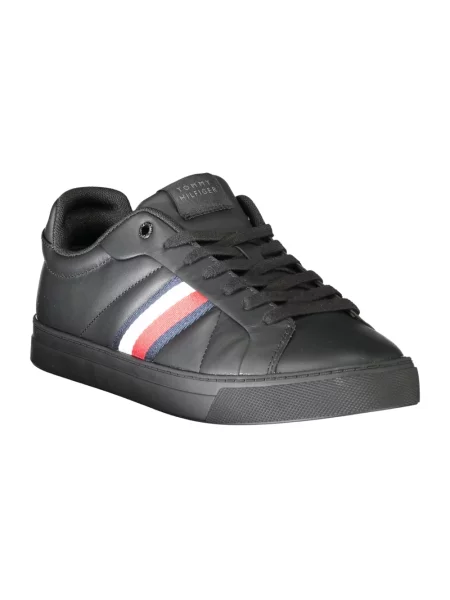 Trampki Tommy Hilfiger skórzane w paski wiązane czarne