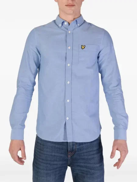 Lung cămașă Lyle & Scott din țesătură twill albastru