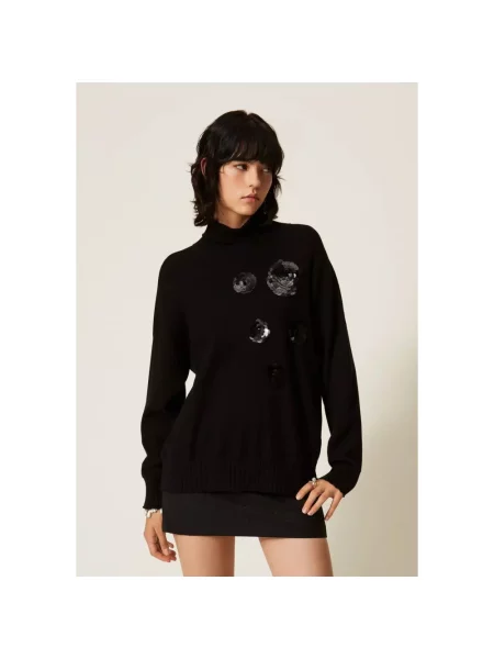 Sweter z golfem Twinset czarny