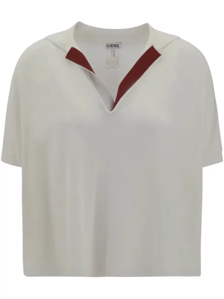 Gulerat scurt top Loewe alb
