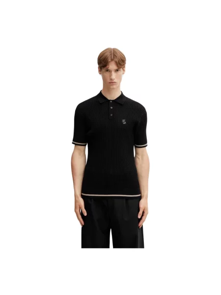 Dzianinowa koszulka polo Filling Pieces czarna