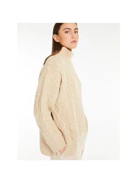 Sweter z golfem Max Mara Weekend wełniany beżowy