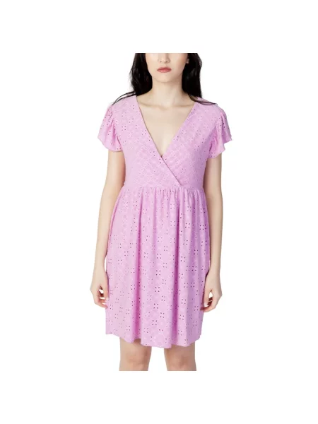 Lniana mała mały sukienka mini Jacqueline De Yong różowa