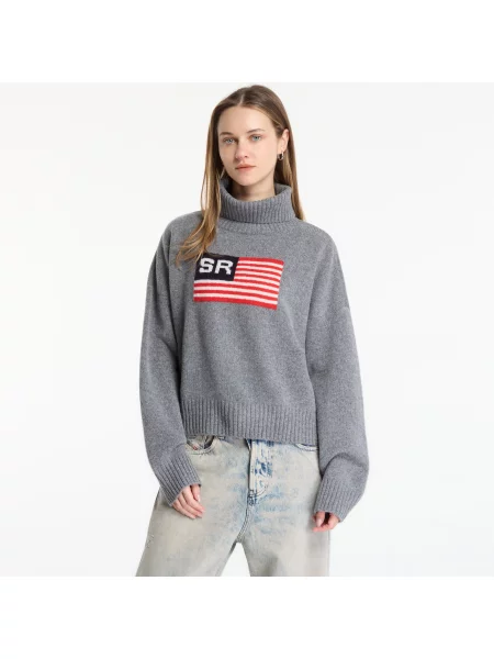 Pulover Sporty & Rich SR Flag Wool Turtleneck Medium Heather Gray M gri