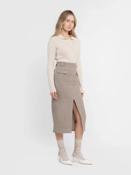 Спідниця міді Arber вовна/поліестер бежевий
