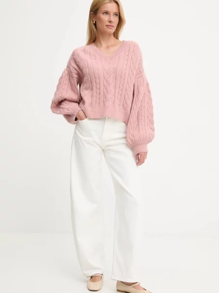 Answear.LAB sweter z wełną ciepły różowy