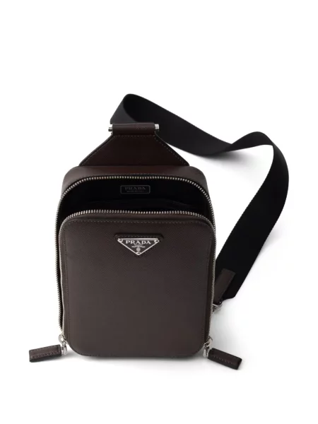 Кожена чанта Prada кафяво