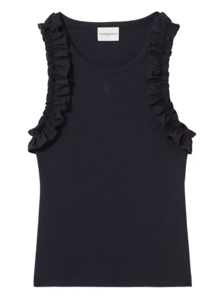Top Claudie Pierlot z falbankami niebieski