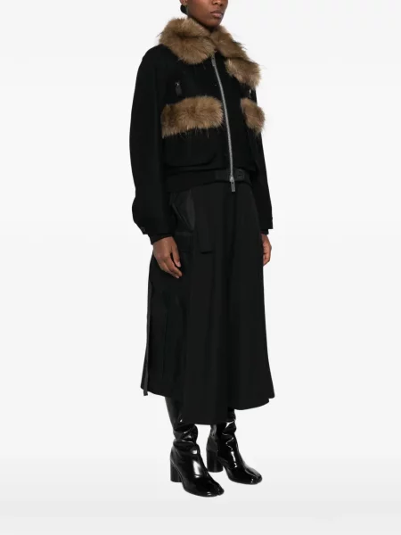 Вълнено кожена тапицерия яке Sacai черно