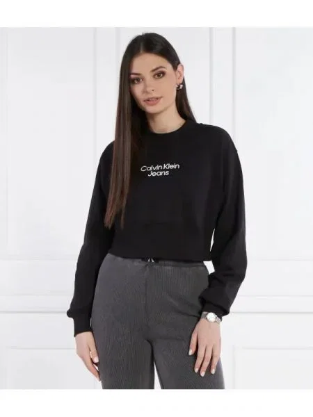 Calvin Klein Jeans Hanorac STACKED INSTITUTIONAL | Cropped Fit negru
