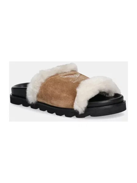 Klapki Zadig & Voltaire skórzane typu teddy beżowe