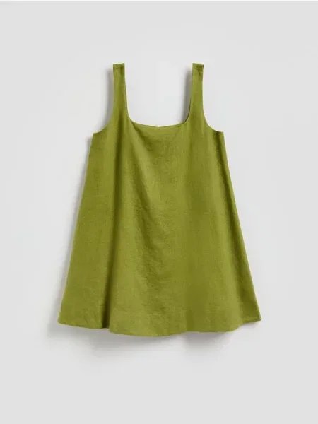Reserved Rochie mini din in verde-oliv deschis verde