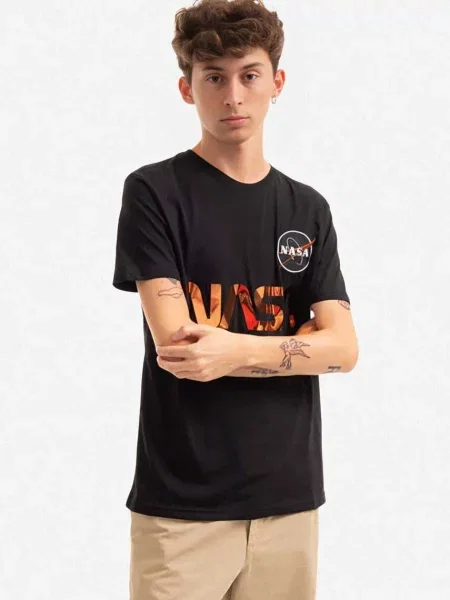 Тениска Alpha Industries с принт черно