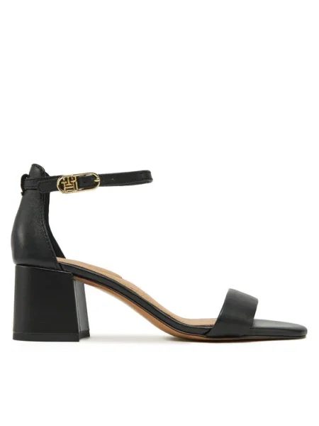 Кожени сандали Tommy Hilfiger LEATHER ANKLE STRAP HEEL SANDAL черно
