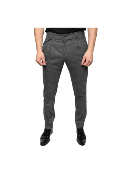 Skinny spodnie Dolce And Gabbana wełniane w kratę szare