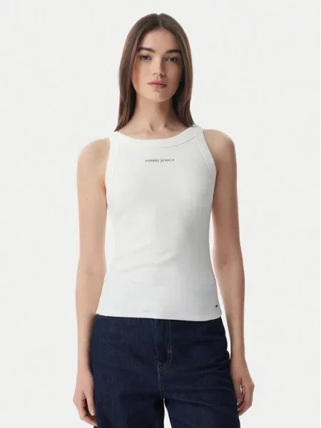 Tommy Jeans топ Ess Logo Кремав