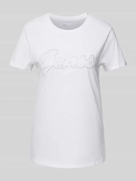 T-shirt z z obszyciem kamieniami stras Guess biała