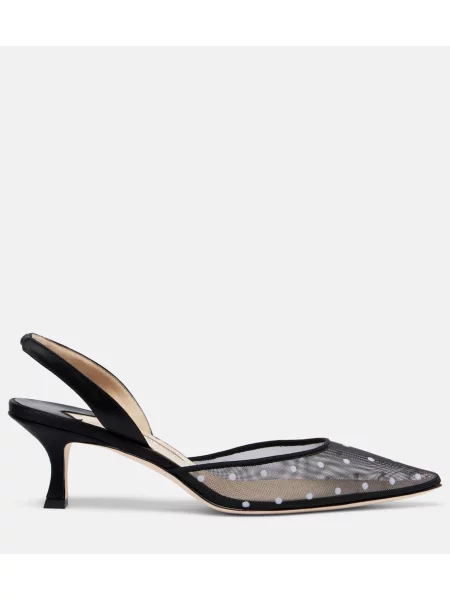 Pantofi cu toc Manolo Blahnik cu buline plasă slingback negru