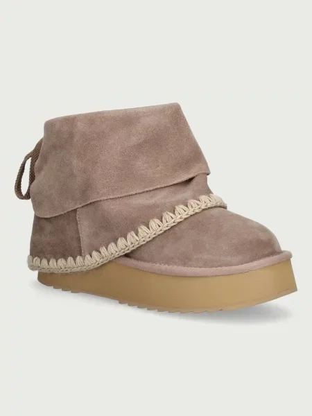 Mou Platform Boot Suede Folding cizme de zăpadă pentru femei din piele întoarsă bej