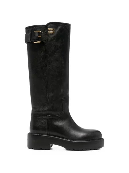 Botine Miu Miu cu cataramă cu autograf negru