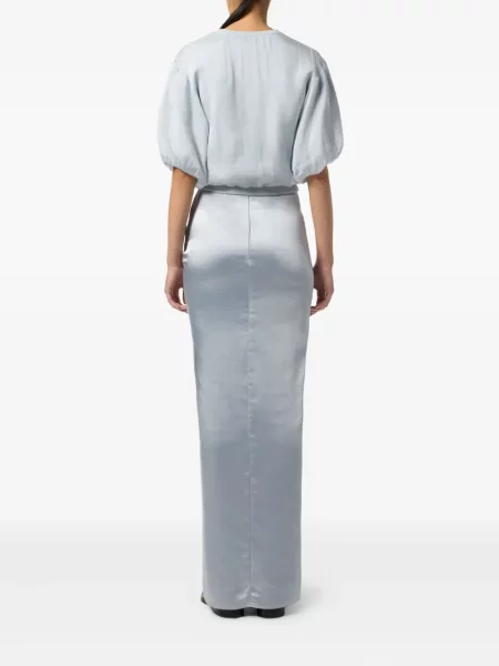 Fusta maxi Elisabetta Franchi din satin drapată gri