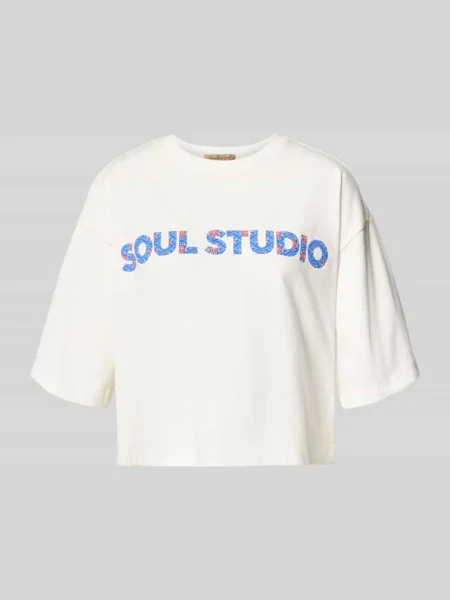 T-shirt o pudełkowym kroju i skróconym kroju z nadrukiem z logo Smith And Soul błękitna