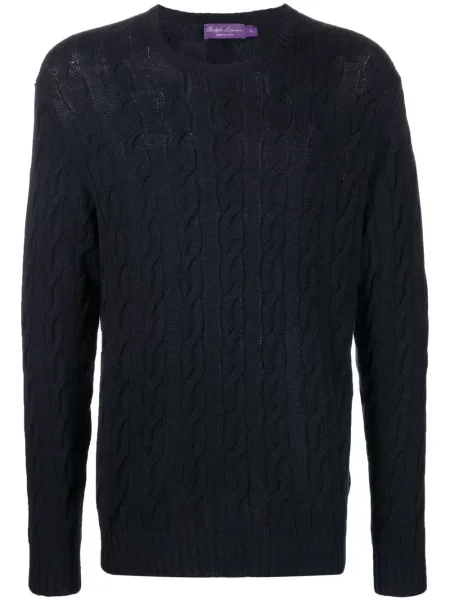 Pulover Ralph Lauren Purple Label tricotate cu decolteu în U albastru