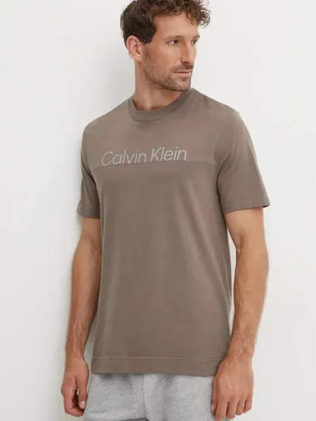 Тениска Calvin Klein Performance с принт кафяво