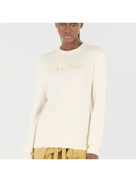 Sweter Roberto Cavalli z kaszmiru z logo beżowy