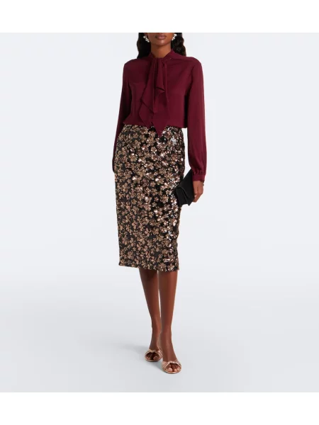 Fustă midi Max Mara cu model floral maro